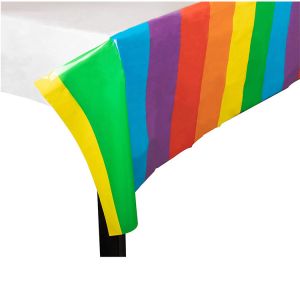 Waterproof Disposable Plastic Tablecloths Eco Friendly With Rainbow Pattern