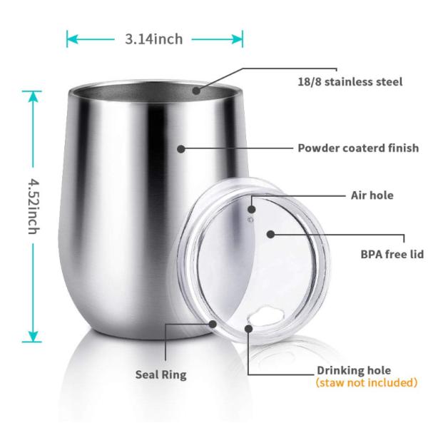 Promotion Cheap Price Dishwasher safety Double Walled Stainless Steel Cup Vacuum Insulated Wine Glasses Mug with Lid