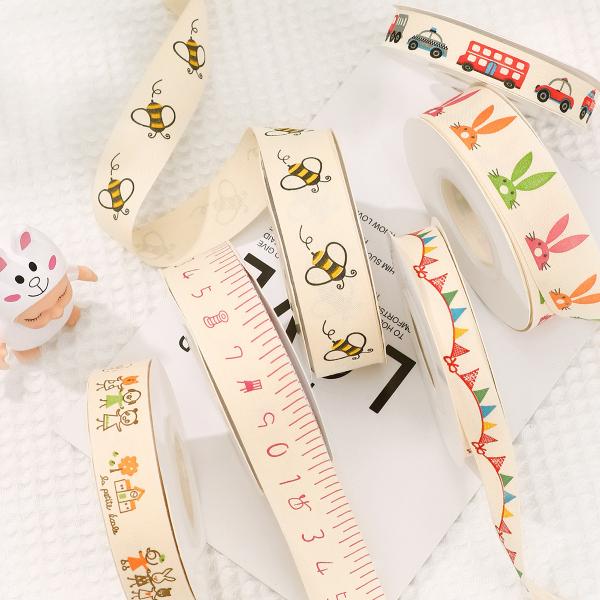 Cartoon Custom Gift Ribbon 1cm-2.5cm Animal Print Ribbon White