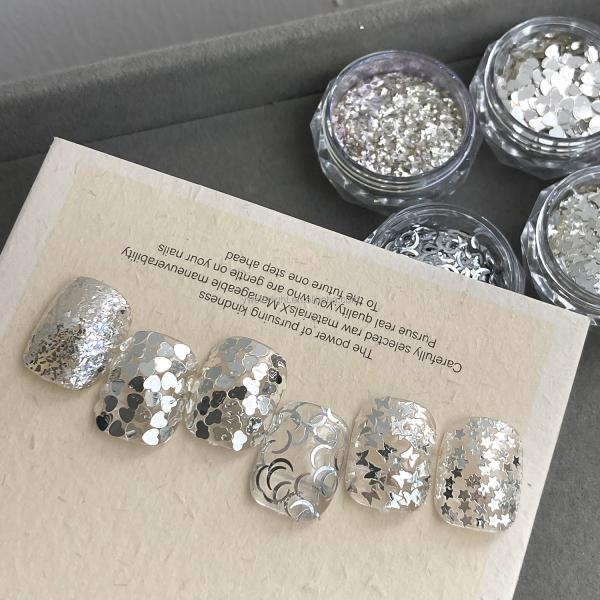 Nail glitters Korean bling super bright Nail polish silver color star heart Sequin summer nail sequins