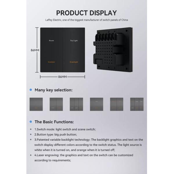 Aluminum Alloy Metal Wall Switch Zigbee Protocol Grey / Black / Champagne Color