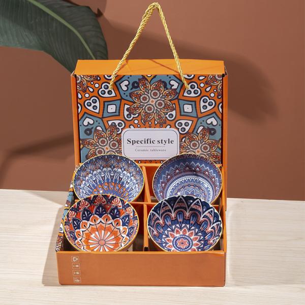 Bohemian Design Ceramic Dinnerware Set Plate and Bowl Tableware for Family
