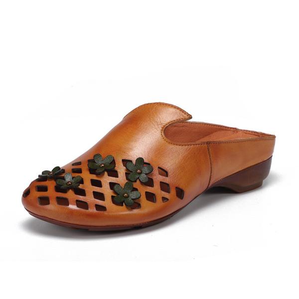 Buy HZM018 First Layer Cowhide Women'S Slippers 2021 Summer New Leather Handmade Half-Support Sandals For Women'S Outer Wear at wholesale prices