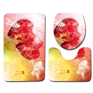 Romantic Valentine'S Day Toilet Mat Set 3 Piece Bath Rug Set non slip