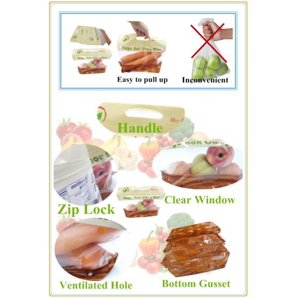 Portable Transparent Zipper Standup Fresh Fruits Packing Vegetables plastic bag