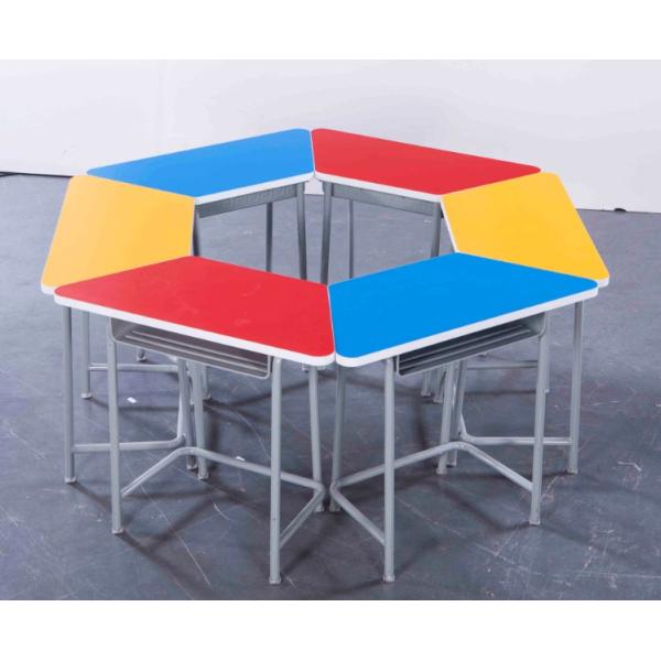 Colorful Collaborative Study Spliced Desk And Chair For High School Student