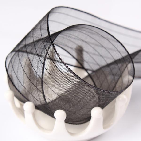 10mm-25mm Gold Line Striped Polyester Organza Ribbon for Gift Wrapping and Boxes Packing or Ribbon Bow