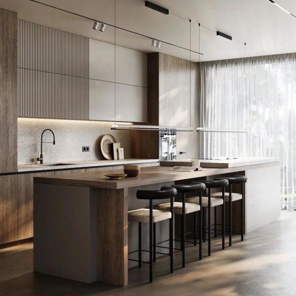 Custom Modern Complete Island Kitchen Furniture White PVC Wood Cabinet Sets Glass Door for Villa Project MDF Carcase