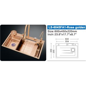 Undermount Double Stainless Steel SUS304 Sink Rose Golden Digital Display