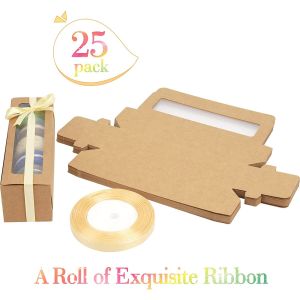 25 Pack Macaron Selection Box With Clear Window Ribbon 6 Macaron