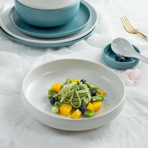 Savall White Blue Ceramic Dinner Set Round Oval Porcelain Table Set