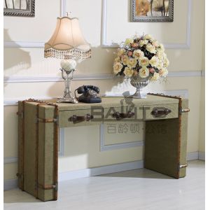 Quality classical old style antique green canvas fabric STUDY desk furniture for sale