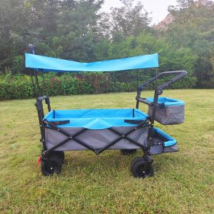 Camping Utility Folding Wagon Cart Beach Trolley With Adjustable Roof Trunk
