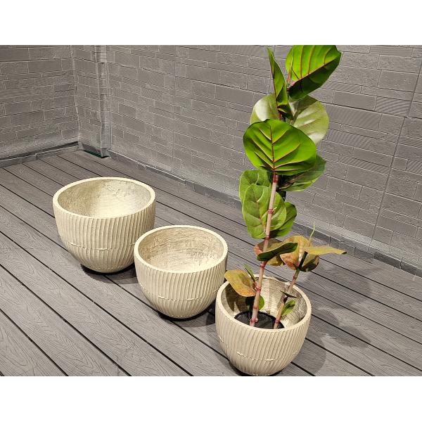Warm Natural Beige Rhythmic Tactile Pattern Round Fiber Clay Planter Home Porch Project