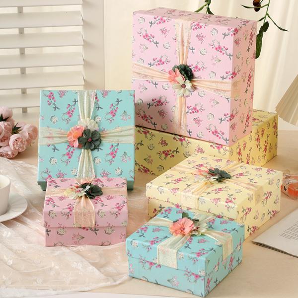 Premium Floral Gift Box Set Pastel Pink Blue Yellow Ribbon 3D Flower Decor Luxury Empty Packaging For Perfume Jewelry Bridal Favors