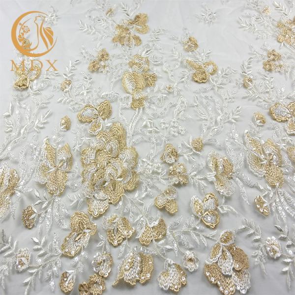 Buy High Quality Soft Embroidered Mesh Lace Fabric Sequins 20% Polyester at wholesale prices