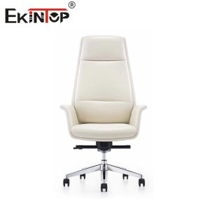 Quality Butterfly Mechanism White Leather Chair Rotate And Adjust Height for sale