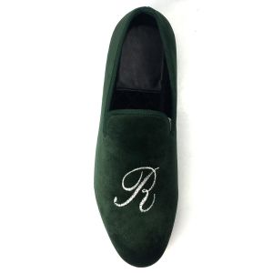 Luxury Green Mens Velvet Loafers Handmade Velvet Slip On Loafers
