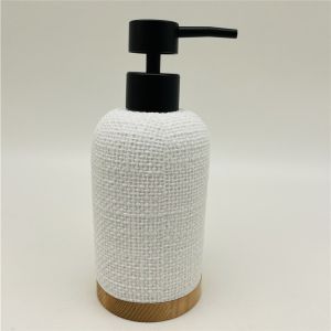 Wooden Base Polyresin Bathroom Accessories Sets With Fabric Look