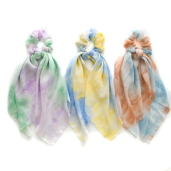 Thin tie dyeing 2 in 1 rainbow bridal hair accessories streamer coil lady updo chiffon scrunchie headpiece wholesale