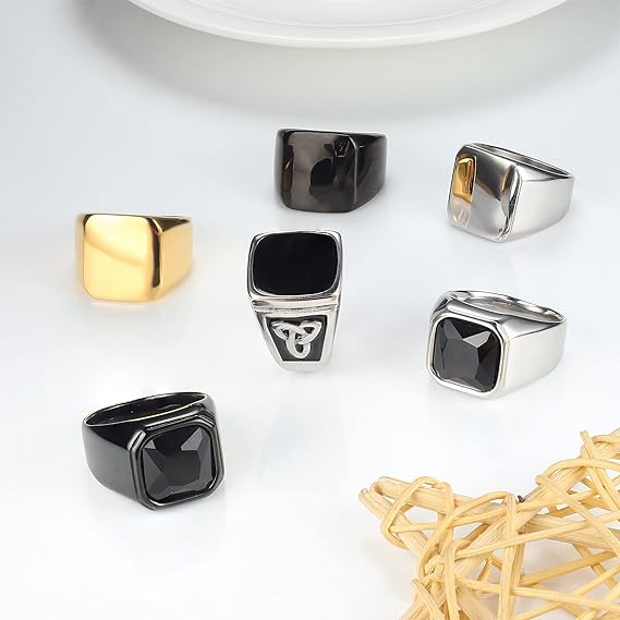 Black Enamel Mens Stainless Wedding Bands Size 5 - 10 Stainless Steel Wedding Band