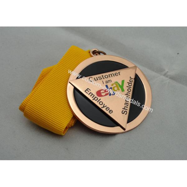 Die Casting Ribbon Medals with Imitation Hard Enamel, Copper Plating And Gold Plating, 2 Levels
