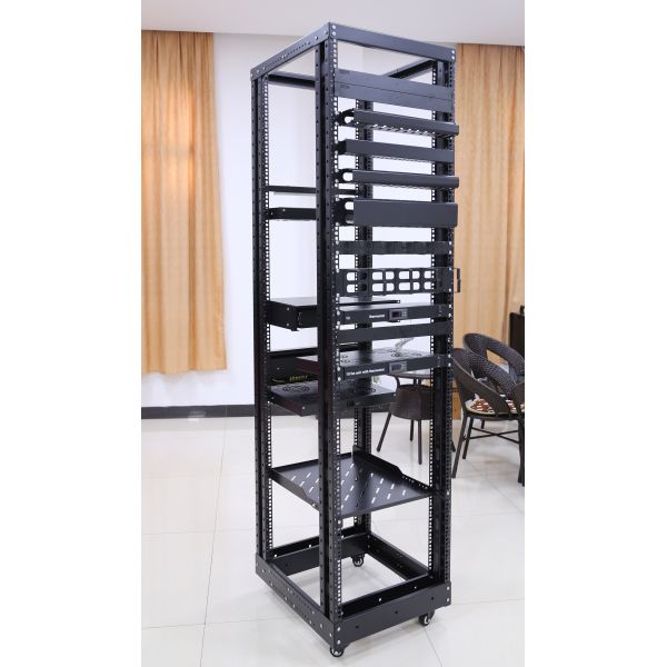 LE-RD Heavy Duty Open Rack SPCC Steel Construction Powder Coated Finish Adjustable Depth Mobile Solution4 Post Open Frame Server Rack 18U-47U 600mm