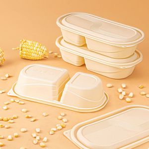 500ml natural 2-grid corn starch food storage container can carry a lunch box