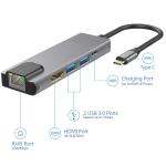 PD3.0 USB C HUBs Multiport Adapter 5 In 1 3.1 USB C To Rj45 Connector HDMI 30hz