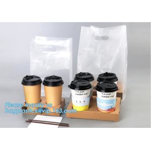 Disposable cup carrier bag, carry bag, cup handle bag, handy bag, die cut bag,