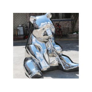Contemporary Mirror Stainless Steel Bear Sculpture 55cm Height