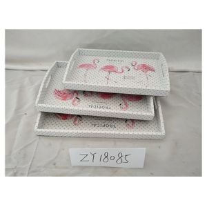 Flower Theme Floral PU Surface Wooden Food Tray