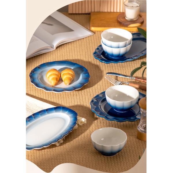 2024 Floral Ceramic Dining Plate Set Tableware Porcelain Blue Stoneware Dinnerware Set