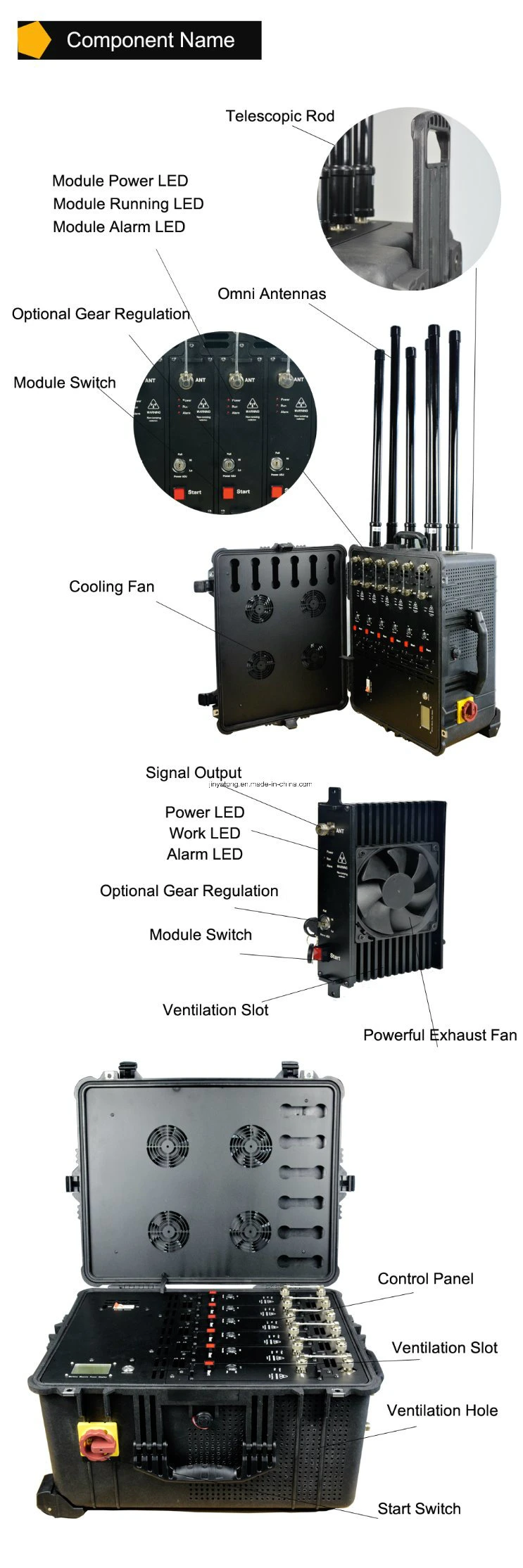 Pull rod trunk high power RF GSM 3G UAV jammer 1500m drive off forced landing UAV jammer