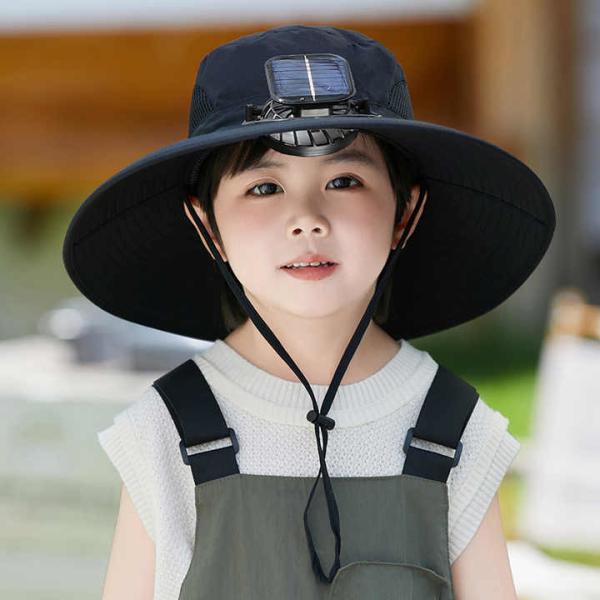 Buy Summer Rechargeable Large Rim Solar Fan Sun Garden Hat for Outdoor Leisure Customizable OEM Support Grade DIY for Boys&Girls at wholesale prices
