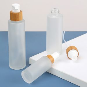 Base Material Glass Matte Frosted Perfume Clear Glass Bamboo Lid Bottles for