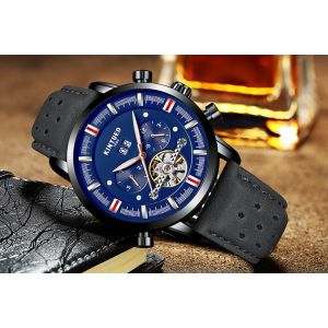 KINYUED J019-5 Tourbillon automatic mechanical genuine leather business