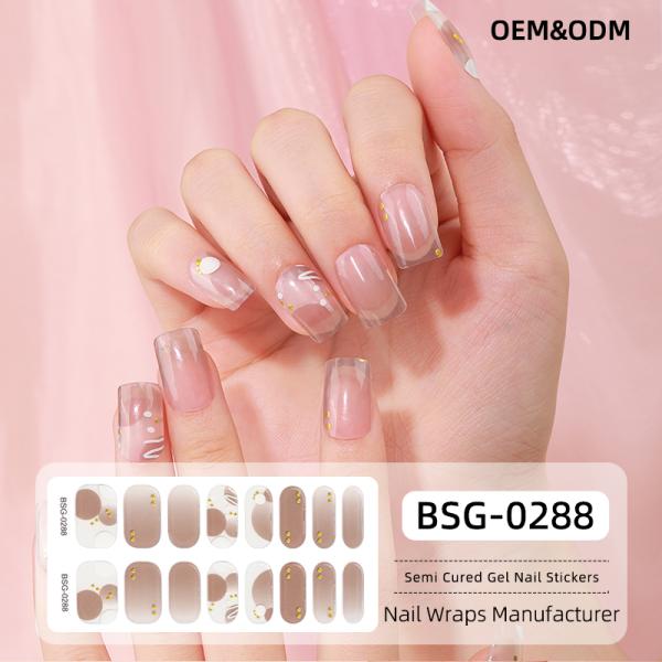 Exclusive design bronzing line flower bow snowflake light transparent Uv Polish Gel Strips Semi Cured Nail Wraps Sticker