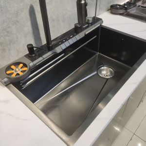 Handmade Stainless Steel Kitchen Sink with Vortex Diversion Large-Caliber Drain