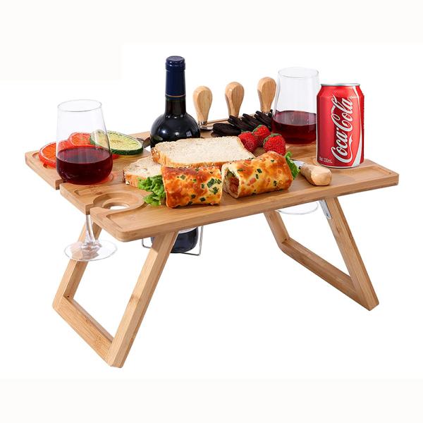 Outdoor Engraved Bamboo Folding Tray Table For Picnic Desk Camping