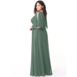 Elegant Wholesale Ruched Chiffon Long Bridesmaid Dress Short Cap Sleeves V-Neck