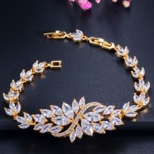 Quality Cubic Zirconia Tennis Bracelets For Women Iced Out Chain Gold Color Bracelet Woman Zircon Flower CZ Bangle Jewelry for sale