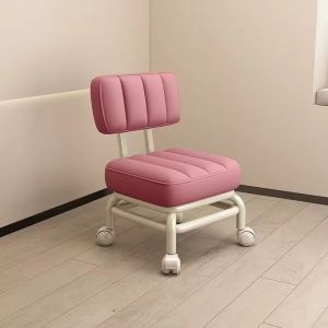 Compact Square Stool With Wheels And Backrest Support Low Rolling Stool