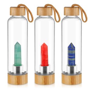 18oz 550ml Quartz Crystal Water Infuser Bottle with Bamboo Lid