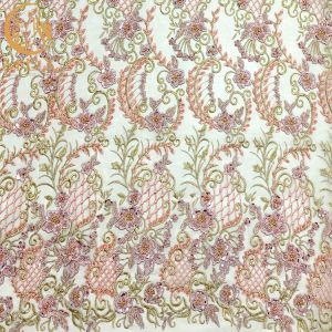 Pink 3D Applique French Lace Fabric For Wedding Party