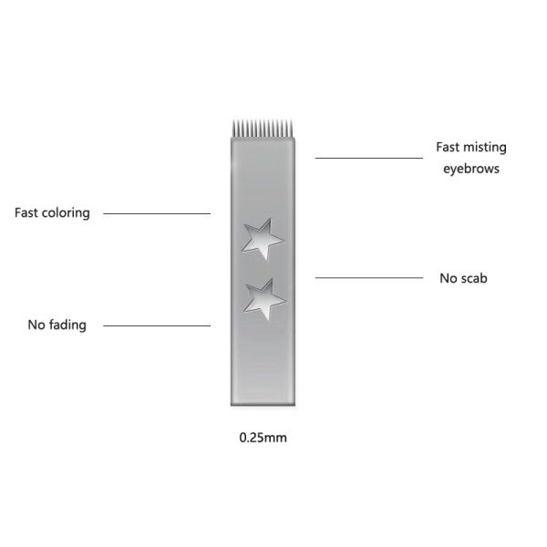 14F Double Stars 316 Stainless Steel Microblading Needle for Eyebrow Permanent Makeup in 500pcs/box