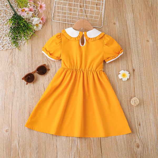 Girls Short Sleeve Dress Solid Color Children's Dress Clothing