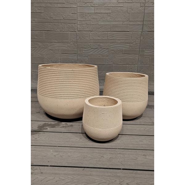 Warm Natural Beige Dual - Texture Contrast Round Fiber Clay Planter Home Decoration Project