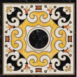Parquet, natural stone parquet, engineered stone water jet medallion