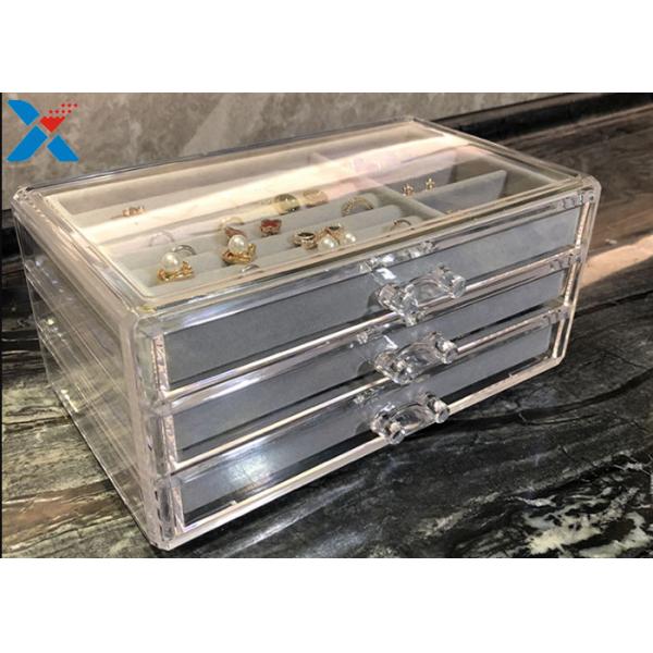 Clear Acrylic Makeup Organiser , Acrylic Jewelry Display Box With Velvet